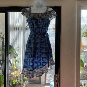 Beautiful blue dressbarn dress black and white frill